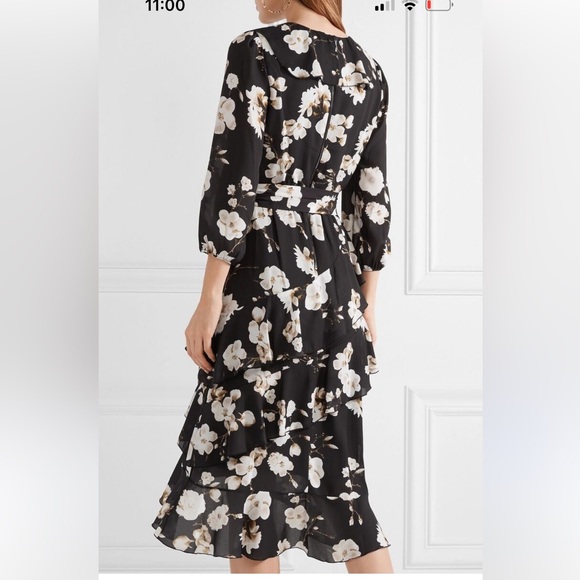 ALICE AND OLIVIA KYE RUFFLE FLORAL PRINT CREPE MIDI DRESS SIZE 12 - Picture 4 of 16